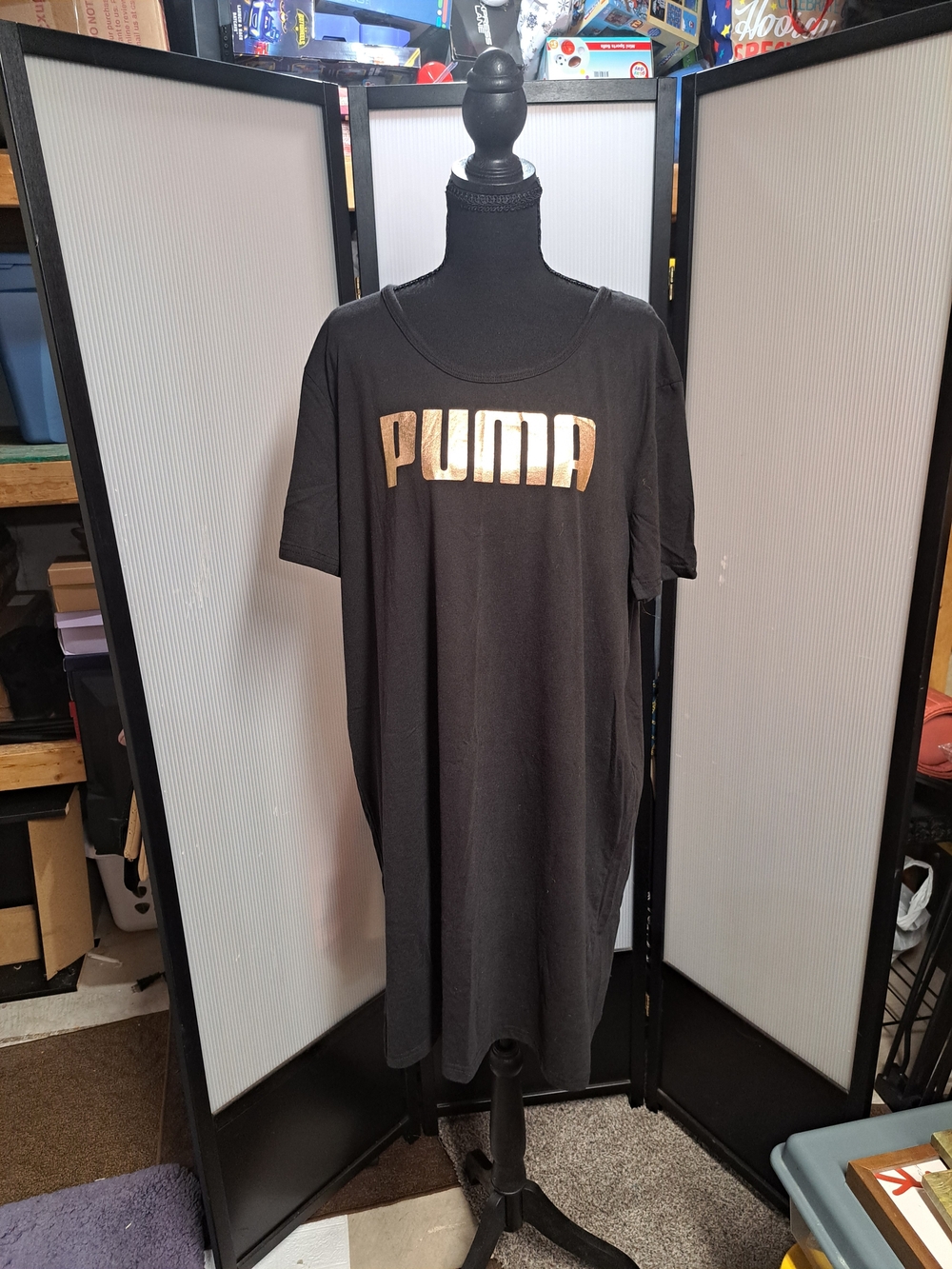 Puma Black Short Sleeve Tee Dress with Gold Logo